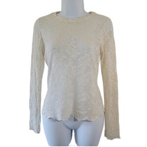 CAbi Women's Y2K Sheer Floral Mesh Top Sz M White Stretchy Fairy Feminine